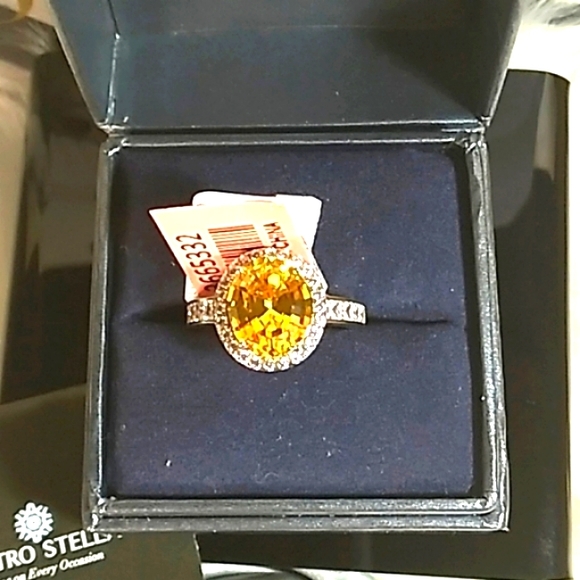 Citrine LS Swarovski Baguette Crystals Platinum Silver HalocRing - Picture 7 of 16